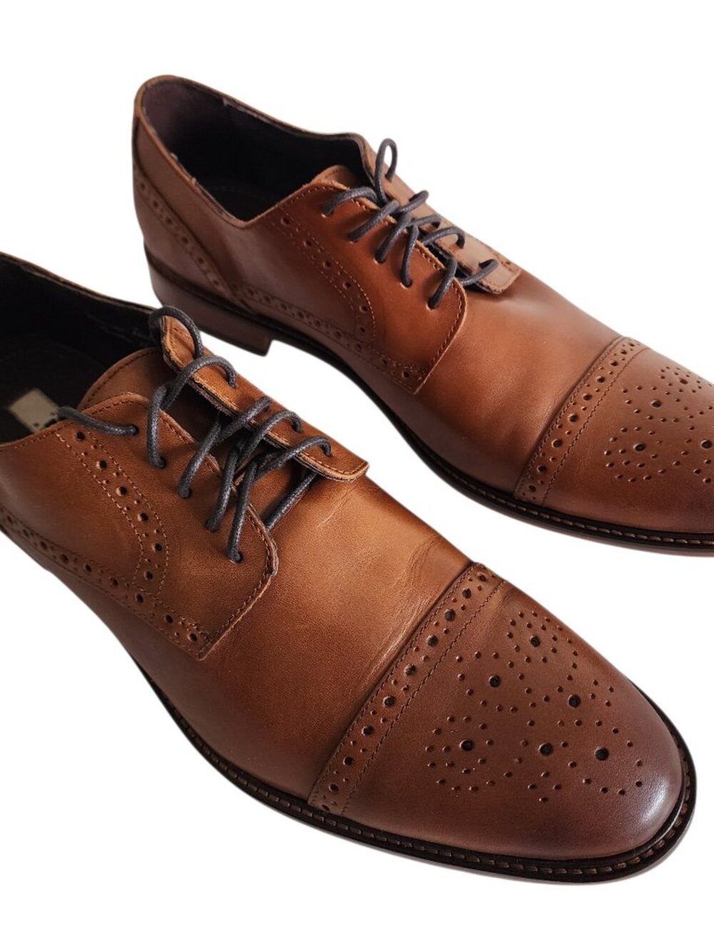 Size 13 Brown Leather Brogue Dress Shoes Joseph Abboud Men's Owings Cap Toe New!